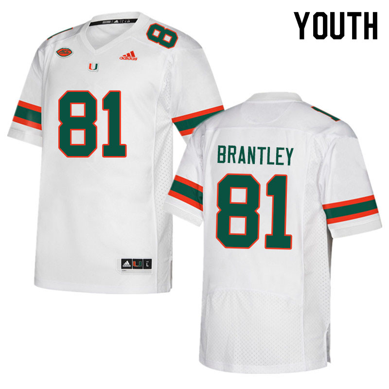 Youth #81 Kahlil Brantley Miami Hurricanes College Football Jerseys Sale-White